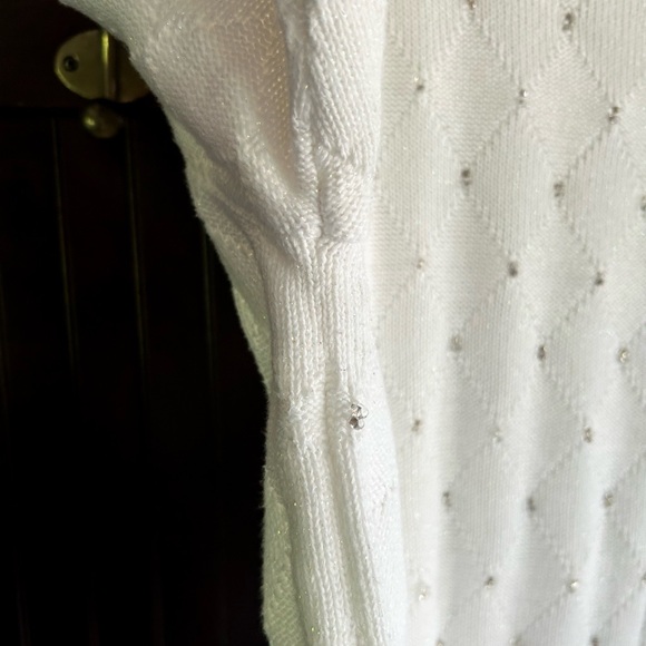 Y2K LIZ CLAIBORNE Rhinestone Cable Knit Short Sleeve Sweater Top Coquette | Sz L - Picture 5 of 13